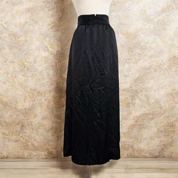 Vintage 1970s Black Skirt Maxi Midi Long Satin Pencil Medium - Picture 1 of 6